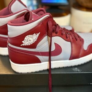 Air Jordan 1 Mid - Maroon and Gray High-Top Sneakers